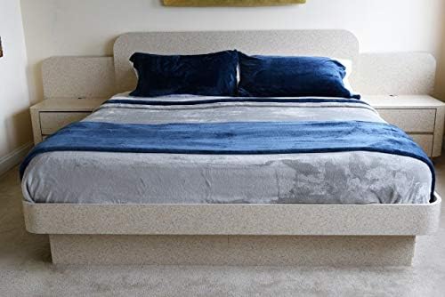 Best King/California King Size Blanket – Silver & Navy Blue; Two-Tone; KangaPlush Microfleece; Larger; Room for The Feet; Ergonomic Foot Canopy; Bundled with Patented Top Sheet; Shams Included