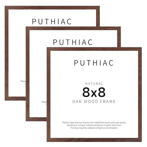 8x8 Walnut Oak Wood Picture Frame - 8x8 Photo Frame, 8x8 Picture Frame Wood, Natural Solid Wooden Picture Frames for Wall Art Photo and Prints (3 Pack, Walnut)