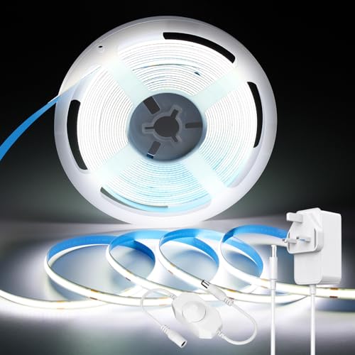 ShineBurky 10M COB LED Strip Lights, White 6000K Super Bright Tape Lights with Plug