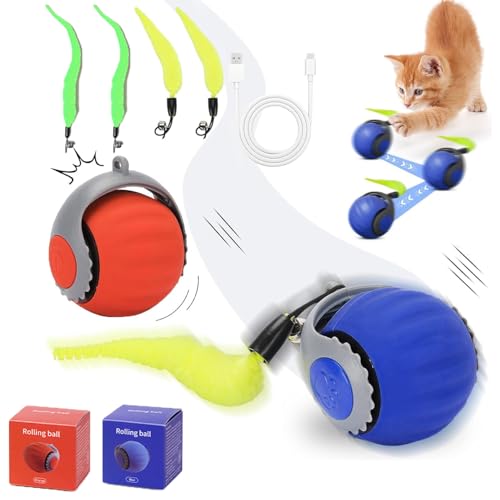 Balle interactive pour chat Speedy Tail 3.0 avec accessoires Turbo Tail orange bleu - 9