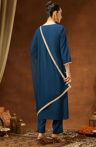 Image of Janasya Women's Chanderi Silk Yoke Design Straight Kurta Set