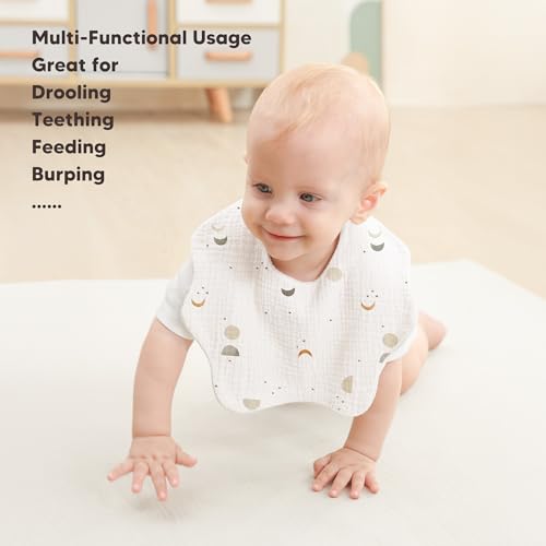 Image of Bearmoss Baby Bibs for Drooling & Teething 8 Pack Muslin Cotton Soft Absorbent Adjustable Unisex Bibs Boys Girls 0-36 Months