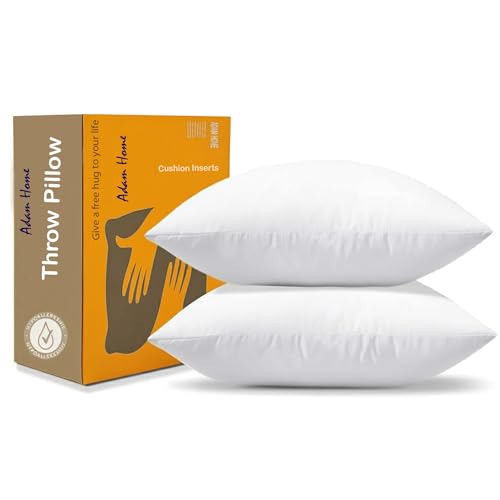 Adam Home 2 Pack Cushion Inserts 45cm x 45cm (18 x 18 inches) Hypoallergenic Fluffy White Cushions Inner Bounce Back Hollowfibre Cushion Pads for Sofa