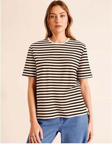 Image of Mack Jonney Oversized | Loose Fit | Half Sleeves 100% Cotton Round Neck Striped T-Shirt for WOMEN-MACK640558