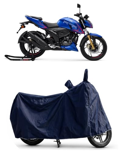 Image of Shield Heavy Duty Bike Cover for Tvs Apache RTR 200 | All-Season, Tear-Proof Fabric | with Side Mirror Pocket & Buckle Belt | Tvs Apache RTR 200 Bike Cover (Blue)
