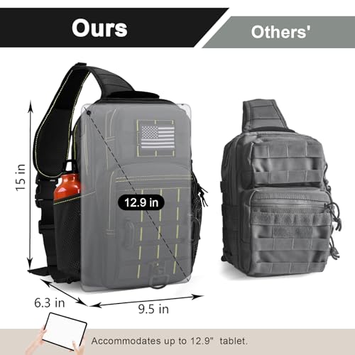 Image of Rover Sling Pack Tactical Shoulder Sling Bag Backpack with Bottle Holder Crossbody Chest Bag, Black with Yellow