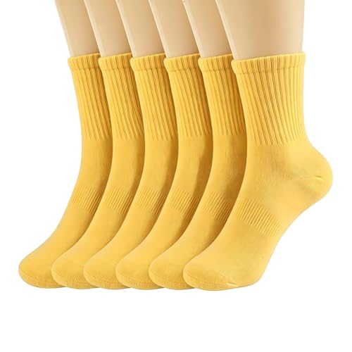 ManGeYa Women's Breathable Casual Mid Tube Socks, Yellow, Large - image 1