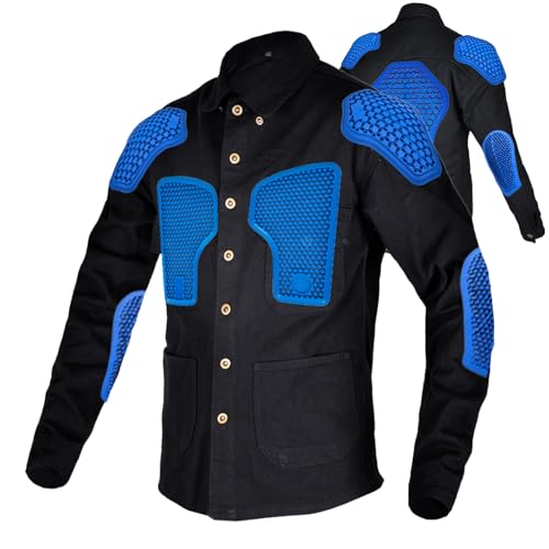 QIYUANT Camisa de Moto Hombre Vintage Casual Chaqueta de Motociclista con Juego de 7 Protecciones de Silicón Removibles (Negro, S)