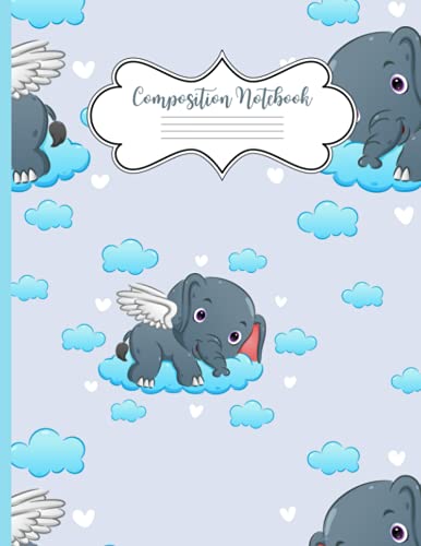 Composition notebook : college ruled composition notebook - marble vintage paper journal: Cute Lined Non spiral notebook Journal for Girls and Boys, ... 100 p - 8,5x11 - Cute flying elephant Pattern