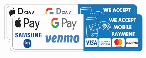 Digital Payment Sign Stickers, Credit Card Accepted Decals, Waterproof, Size (4' x 1'), 4 Pack
