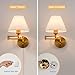 Swing Arm Wall Sconces, Plug-in Wall lamp,Bedroom Wall lamp ， White Fabric Shade，，with dimmable Switch and USB Charging Port, Suitable for Bedside, Living Room, Reading (Golden)