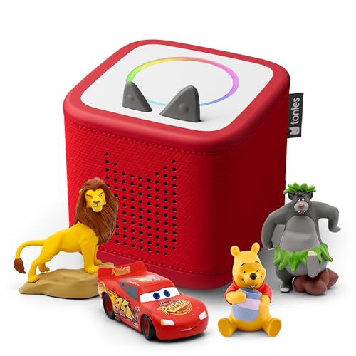 Image of Toniebox 2 Audio Player Disney Bundle for Kids 3+ with Lightning McQueen, Simba, Winnie The Pooh, and Baloo - Sunset Red