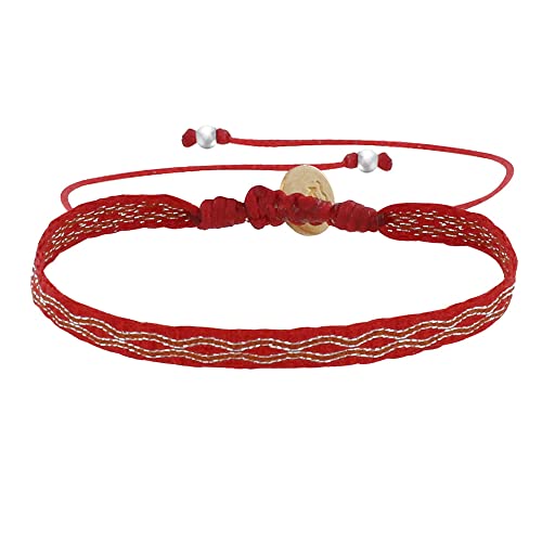 Bracelet lien tissé rouge losanges orangés bijou fantaisie femme réglable