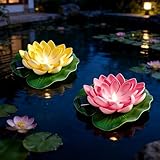 HOVCEH Schwimmende Blumen, 2 Stück Schwimmende Lotuslichter, Solar Lotusblüte für Außen, Künstliche Seerosen, Solar Schwimmlichter, Lotusblüte Solarleuchte, Schwimmende Teichdeko für Aquarium Garten