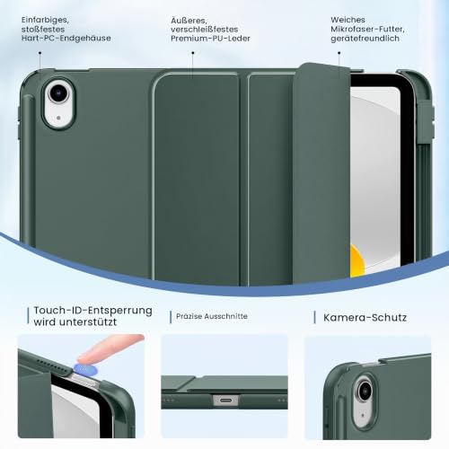 MoKo Schlankes Hülle für iPad A16 11 Zoll, iPad 11./10. Gen, Nachtgrün – Ansicht 3