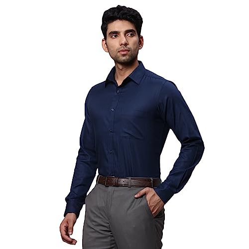 Image of Raymond Men's Pure Cotton Solid Pattern Slim Fit Semi Cutaway Collar Full Sleeve Formal Shirt