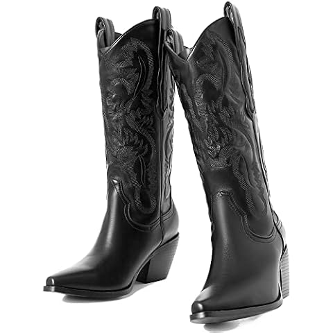 SaraIris Women's Western Boots Cowgirl Boots Black Cowboy Boots Knee High Boots Wide Calf Boots Embroidered Boots Cowboy Boots for Women size 8.5 Cover