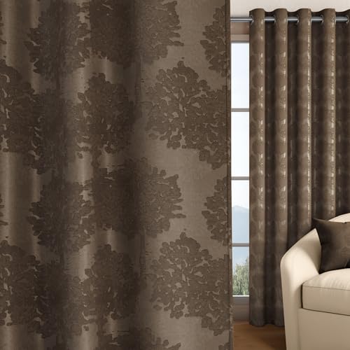 Image of Wakefit Jacquard Room Darkening Curtain | Light Blocking Upto 70% | (5 x 3.9 ft) | Door Curtain | Set of 2 | Reduces Noise | Machine Washable | Smash |Tree Light Brown
