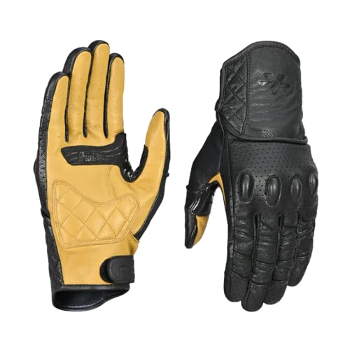 Image of ViaTerra Fuel Retro Classic Leather Motorcycle Gloves Men (Tan, XS)