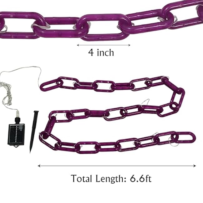 Halloween Decoration Solar Light String,6.6FT, 100 LED Purple Chain Lights. IP44 Waterproof, 8 Lighting Modes. Perfect For Horror Costume Accessories, Haunted House Courtyards & Halloween Party Decor.