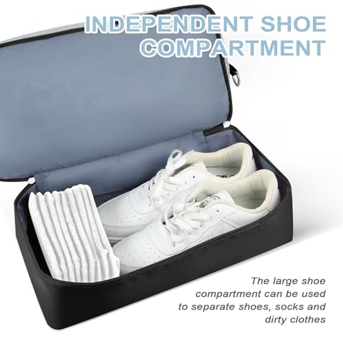 WOOMADA Weekender Bag for Women Travel, Overnight Bag with Shoe Compartment,Personal Item Travel Bag with Toiletry Bag(black&grey)3