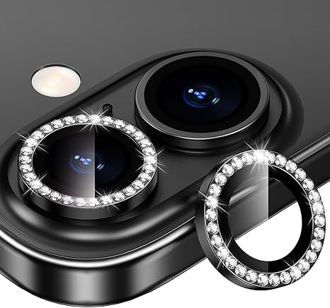 Image of for iPhone 16 /16 Plus Camera Lens Protector Bling Individual Metal Diamond Ring 9H Hardness Scratchproof Protector, Stylish Phone Accessories, Case Friendly (Black Diamond)