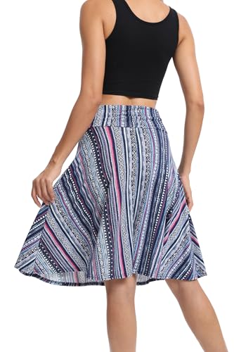 Image of Urban CoCo Women's Ruched High Waist Knee Length Jersey A-Line Stretchy Flared Casual Skirt
