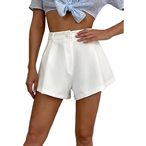 Floerns Women's White High Waisted Wide Leg Casual Shorts Cover