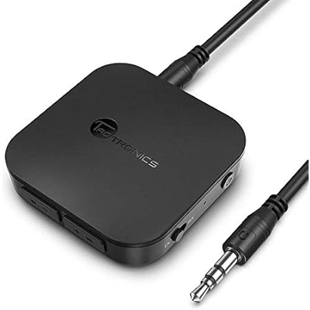 TaoTronics Bluetooth Transmitter, Bluetooth 5.0 Transmitter/Receiver, 2-in-1 Wireless 3.5mm Adapter (Low Latency, Pair 2 at Once, For Home and Car Sound Systems)