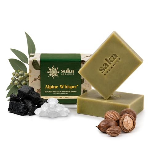 Image of Saka Organics Eucalyptus & Camphor Bath Soap with Shea Butter, Pack of 2 (120g Each) | Handmade Cold-Processed Soap | Deep Cleansing, Purifying & Refreshing | Sulphate & Paraben Free