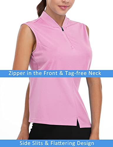 Lavenicole Womens Golf Polo Shirts Sleeveless Quarter Zip Tennis Tank Tops Ladies Quick Dry Uv Protection Collarless Shirt Pink L #TOP5