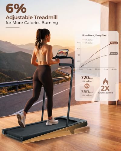 Image of Superun 3 in 1 Under Desk Treadmill with Handrails and Incline, Portable Folding Walking Pad for Home Office, 2.5 HP Quiet Mini Treadmill with LED Display & Remote, 300 Lbs Capacity, Black