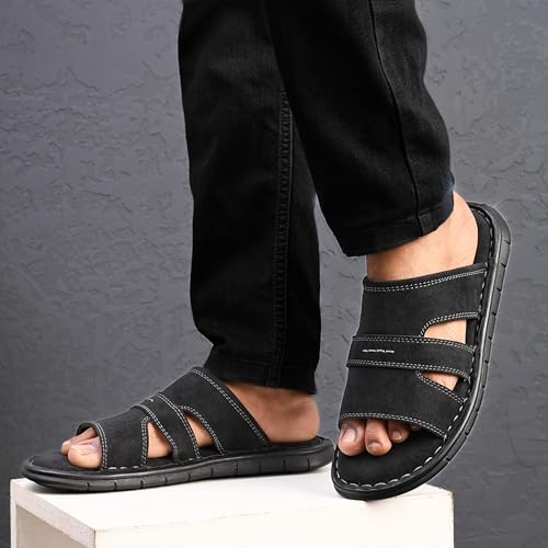 Image of Centrino Men's Slide Sandals | Multi-Strap Design with Cushioned Insole | Lightweight Comfortable Casual Footwear for Summer & Office Travel (9581)