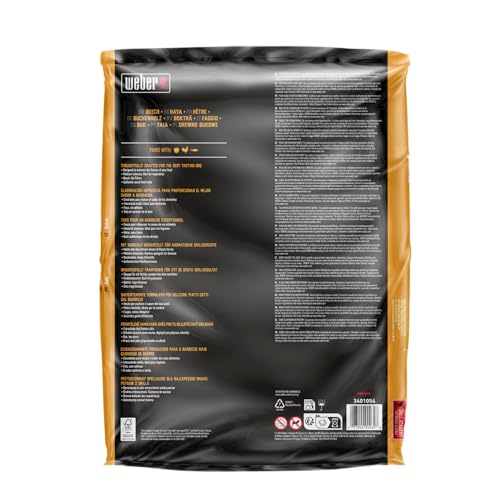 Weber Buchenholz Pellets/Geeignet für alle Pelletgrills, Erdiger, nussiger, süßlicher Geschmack, Ohne Füllstoffe, Naturholz, Für Low-und-Slow-Garen, 1 x 8 kg Beutel