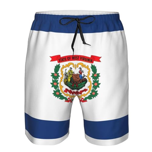 West Virginia State Flag Print Men's Quick Dry Swim Board Shorts, Summer Beach Trunks Bathing Suits with Pocket4