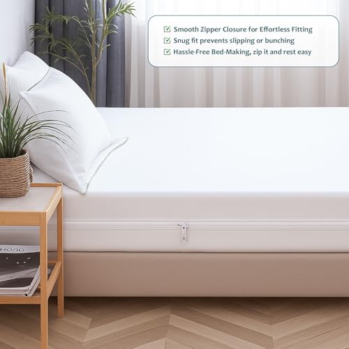 Image of Zipper Closure Style Mattress Protector King Size 100% Waterproof Six-Sided Mattress Encasement for Bed 78x84 Inch Fit On 6 Inch 6.5X7 Feet White