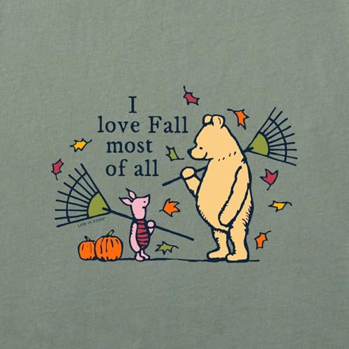 Life is Good. Women's Winnie I Love Fall Most of All Long Sleeve Crusher Tee, Moss Green2