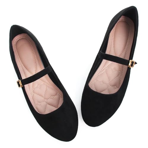 Image of LUXINYU Women's Slip on Flats,Classy Round Toe Solid Classic Mary Jane Ballet Dance Shoes Soft Comfortable PU Flat Shoes