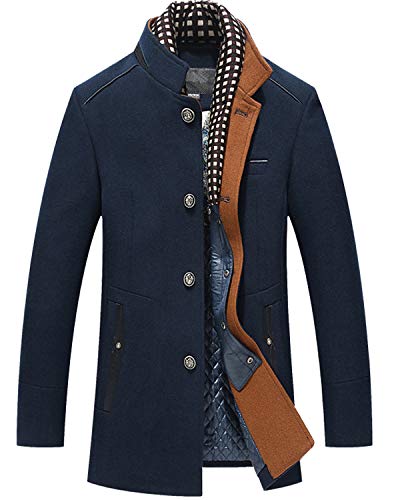 PRIJOUHE Men's Wool Coat Winter Coat Slim Medium Long Coats Overcoat Male