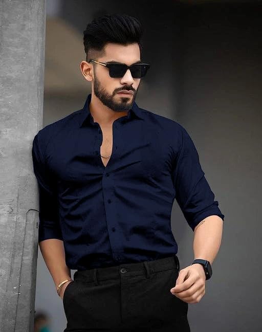 Image of Pinkmint Cotton Spread Collar Long Sleeve Shirt for Men Formal Wear Office Wear Multicolour