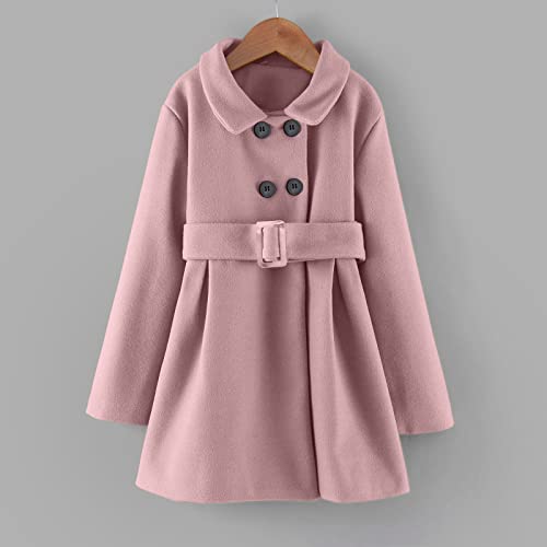 Baby Girls Wool Blend Coat Long Sleeve Lapel Double Breasted Jacket Fall Winter Warm Windproof Belt Top2