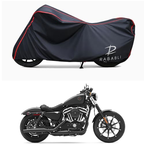 Image of Waterproof Bike Body Cover Compatible for | Davidson Iron 883 | Taffeta Fabric, Red Piping Design, Bottom Elastic Fit | Dustproof, Sun UV & Rain Protection for All Bikes