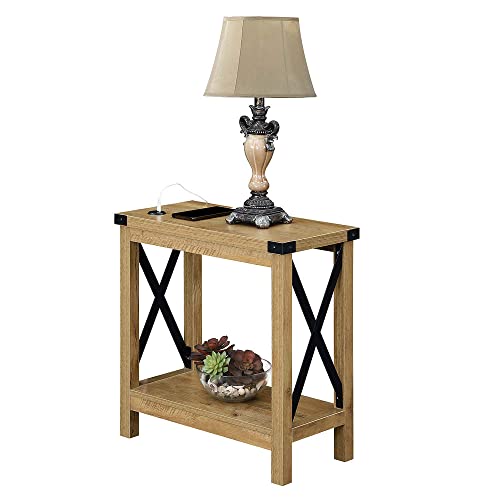 Image of Convenience Concepts Durango Chairside Table with Charging Station and Shelf, English Oak /Black
