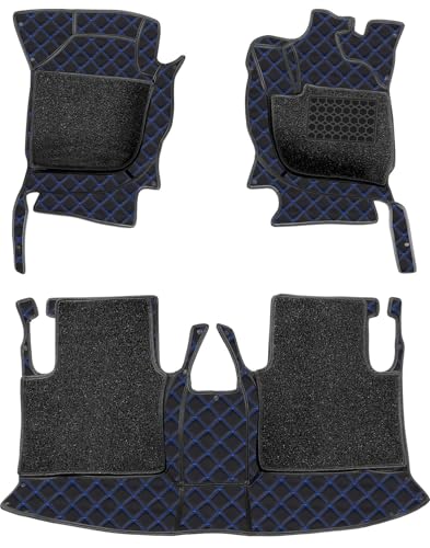Image of Antiskid Premium 7D Car Mat Full Set for Mahindra XUV700 (6 Seater) 2024 || Luxury Leather Dual-Stitch Full Set 7D Car Floor Mat || 100% Waterproof ||Color: Black Blue