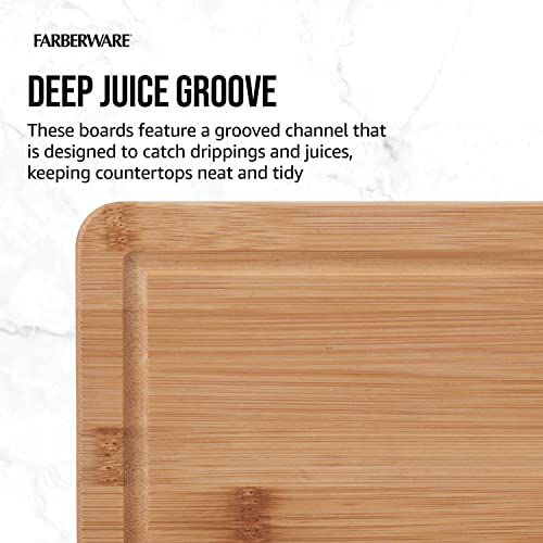 Farberware Bamboo Cutting Set With Perimeter Juice Well And Recessed Handles, Reversible Kitchen Chopping Boards For Entertaining And Meal Prep, 3 Piece #TOP2