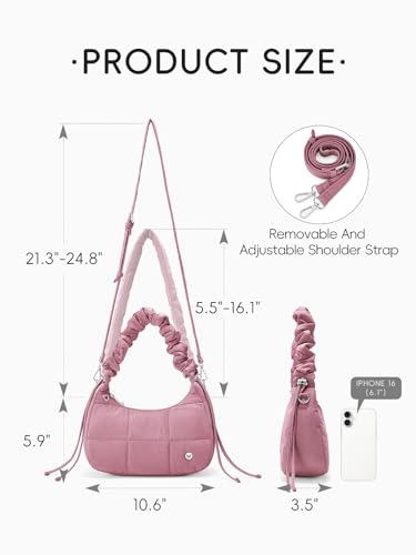 Image of WESTBRONCO Small Puffer Shoulder Bag, Quilted Crescent Crossbody Bags for Women Nylon Daily Purse, Womens Puffy Handbags