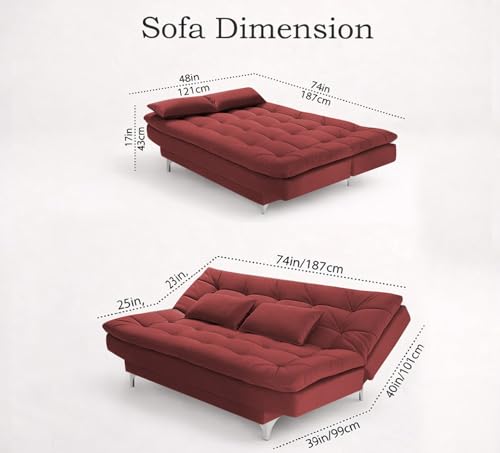 Image of Krancy Solid Wood 3 + 2 Seater Sofa Cum Bed with 2 Cushions | Convertible Wooden Couch for Living Room, Home & Office | Modern Designer Furniture | 3 Years Warranty | Maroon