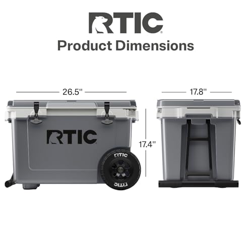 Image of RTIC 52 Quart Ultra-Light Wheeled Hard Cooler Insulated Portable Ice Chest Box for Beach, Drink, Beverage, Camping, Picnic, Fishing, Boat, Barbecue, 30% Lighter Than Rotomolded Coolers