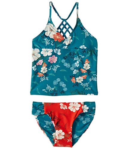 O'Neill Kids Girl's Lucy Revo Strappy Tankini Set (Toddler/Little Kids) Island Turquoise 4 Little Kids