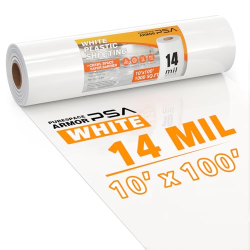 Crawl Space Vapor Barrier, 14 Mil Vapor Barrier, 10'x100', Thick White Plastic Sheeting, Drop Cloth White Vapor Barrier Covering for Crawlspace Encapsulation, Basement, Heavy Duty Polyethylene Film
